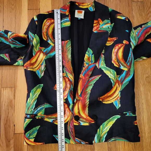 Farm Rio Preta Banana Double Breasted 100% Linen Jacket, Statement Piece, Sz M - Picture 8 of 8
